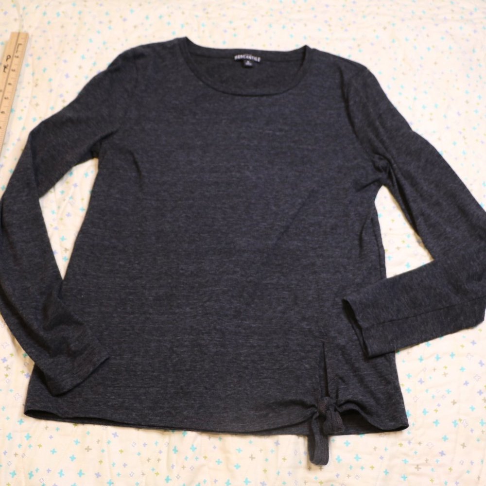 J Crew Long Sleeve Grey T Shirt with Tie Front Detail